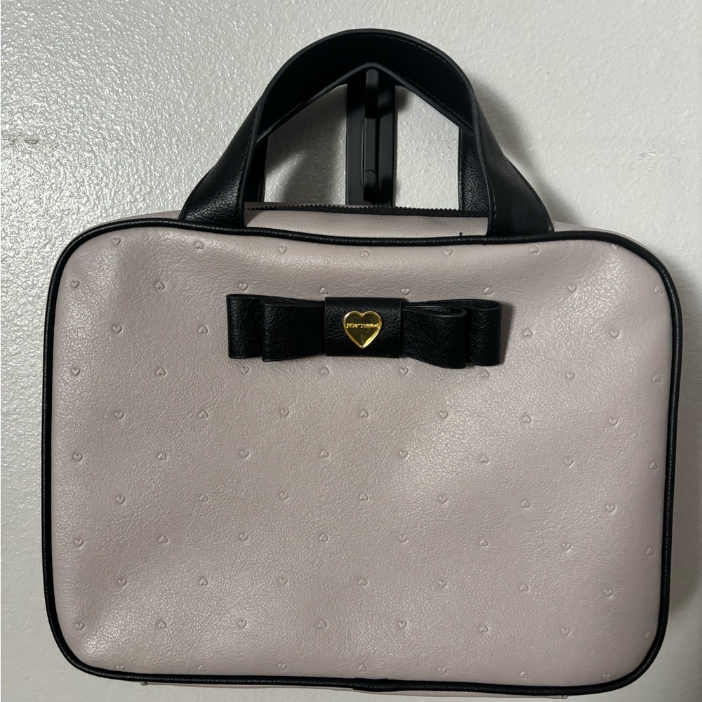 Betsey Johnson Black and Cream Cosmetic Bag with Bow